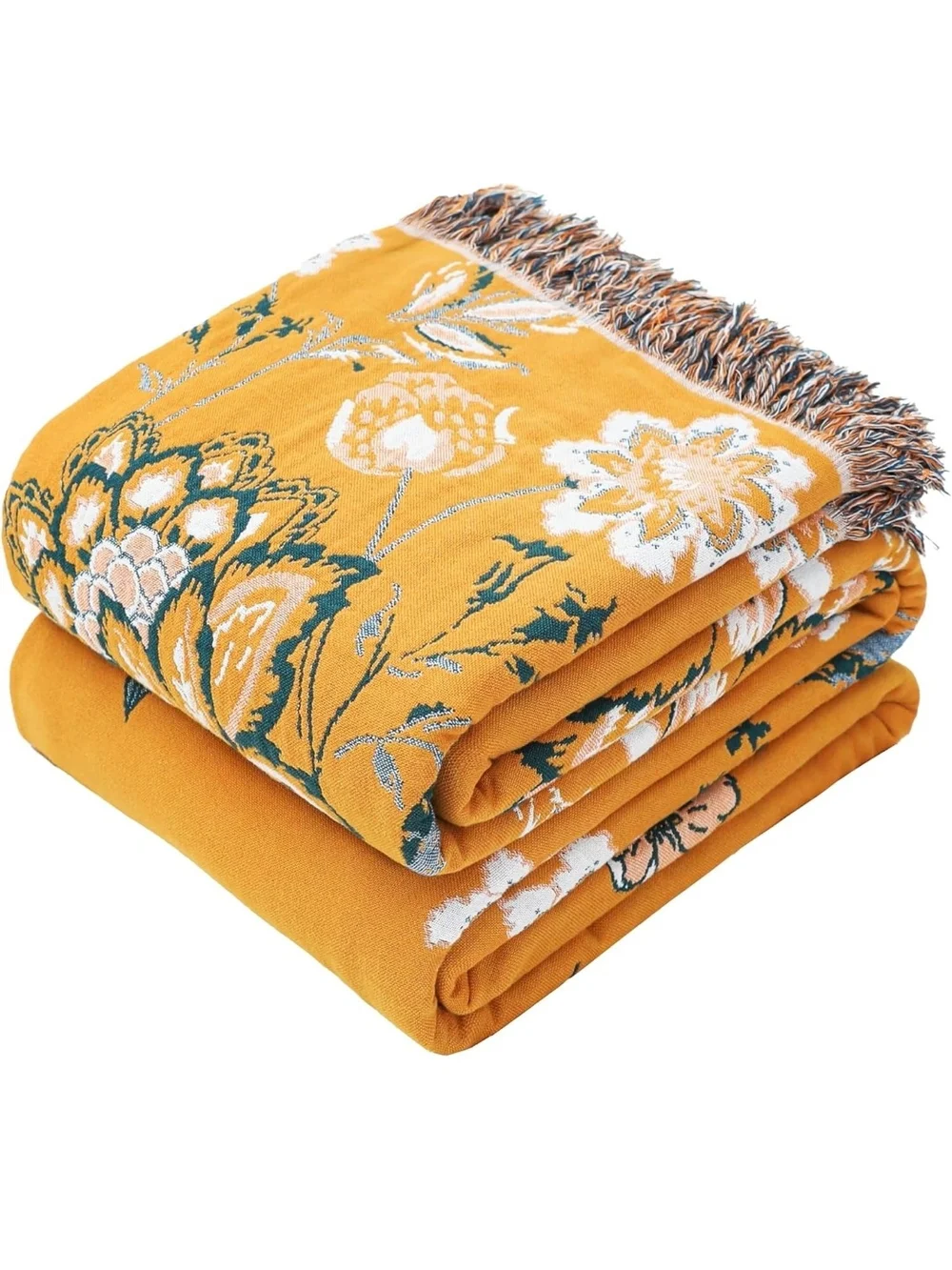 Orange Floral Throw Blanket - Soft Decorative Couch Cover 50x60